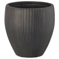 Fibreclay Vase bauchig, gerillt, 3er Set, schwarz, ca. 24x24x24/33x33x33/44x44x44cm