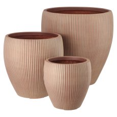 Fibreclay Vase bauchig, gerillt, 3er Set, hellbraun, ca.