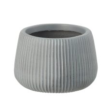 Fibreclay Übertopf bullig, gerillt, 3er Set, grau, ca. 24x24x16/34x34x24/50x50x36cm