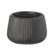 Fibreclay Übertopf bullig, gerillt, 3er Set, schwarz, ca. 24x24x16/34x34x24/50x50x36cm