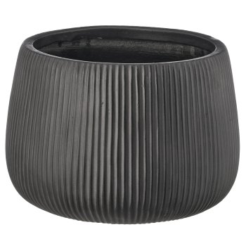 Fibreclay Übertopf bullig, gerillt, 3er Set, schwarz, ca. 24x24x16/34x34x24/50x50x36cm