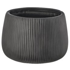 Fibreclay Übertopf bullig, gerillt, 3er Set, schwarz, ca. 24x24x16/34x34x24/50x50x36cm