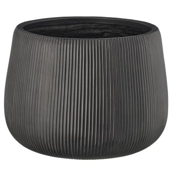 Fibreclay Übertopf bullig, gerillt, 3er Set, schwarz, ca. 24x24x16/34x34x24/50x50x36cm