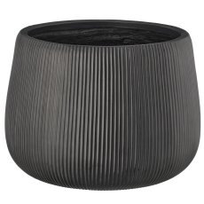 Fibreclay Übertopf bullig, gerillt, 3er Set, schwarz, ca. 24x24x16/34x34x24/50x50x36cm