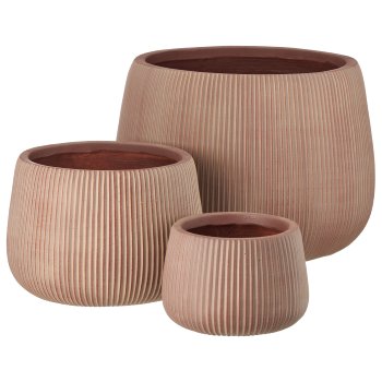 Fibreclay Übertopf bullig, gerillt, 3er Set, hellbraun, ca.