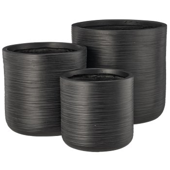 Fibreclay Übertopf gerade, gerillt, 3er Set, schwarz, ca. 24x24x24/30x30x30/36x36x36cm