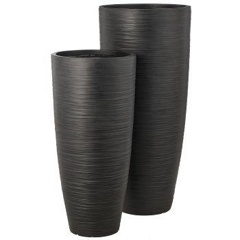 Fibreclay Vase hoch, gerillt, 2er Set, schwarz, ca. 37x37x80/44x44x100cm
