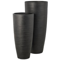Fibreclay Vase hoch, gerillt, 2er Set, schwarz, ca. 37x37x80/44x44x100cm