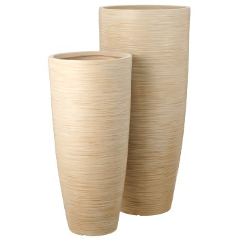 Fibreclay Vase hoch, gerillt, 2er Set, sand, ca. 37x37x80/44x44x100cm