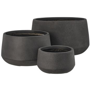 Fibreclay Übertopf bullig, glatt, 3er Set, schwarz, ca. 24x24x14/35x35x20/46x46x27cm