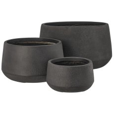 Fibreclay Übertopf bullig, glatt, 3er Set, schwarz, ca. 24x24x14/35x35x20/46x46x27cm