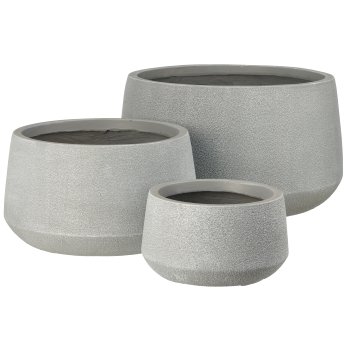 Fibreclay Übertopf bullig, glatt, 3er Set, steingrau, ca. 24x24x14/35x35x20/46x46x27cm