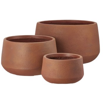 Fibreclay planter bulky, plain, set of 3, red earth, approx.