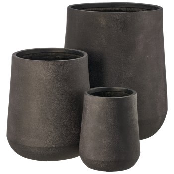Fibreclay vase bulky, plain, set of 3, black, approx. 27x27x32/40x40x45/55x55x62cm