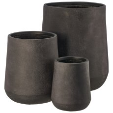 Fibreclay Vase bullig, glatt, 3er Set, schwarz, ca. 27x27x32/40x40x45/55x55x62cm