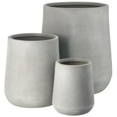 Fibreclay Vase bullig, glatt, 3er Set, steingrau, ca. 27x27x32/40x40x45/55x55x62cm