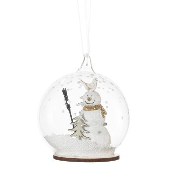 Glass Ball Hanger with Poly Snowman 2 assorted Rudi, 8x8 cm, White