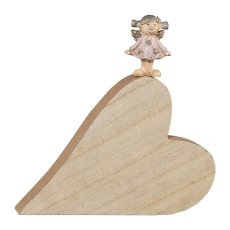 Wood Heart with Polyresin Angel Lulu, 15x2x15,5cm, Pink, 1/Piece