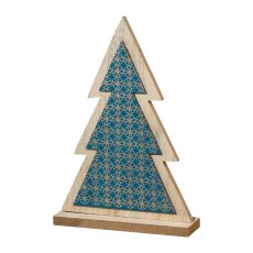 Holz Tannenbaum auf Fuß m.Dekor LABYRINTH, 16,5x11x4cm, blau