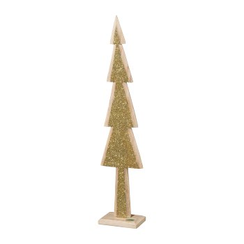 Wood Fir Tree with Glitter Glamoroso, 46x10x6cm, Gold