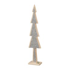 Wood Fir Tree with Glitter Glamoroso, 69x14,5x7cm, Silver