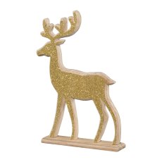Wood Fir Tree Deer with Glitter Glamoroso, 36x25x5cm, Gold