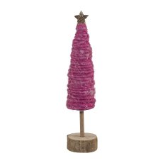Wool Decoration Tree Standing On Wooden Base, 25x6x6cm, Pink