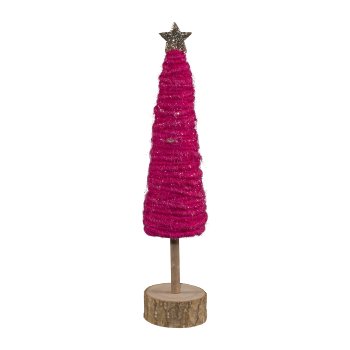 Wool Decoration Tree Standing On Wooden Base, 25x6x6cm, Pink