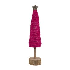 Woll Dekobaum stehend auf Holzfuß, 25x6x6cm, pink