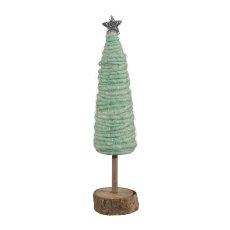 Wool Decoration Tree Standing On Wooden Base, 25x6x6cm, Ice Green