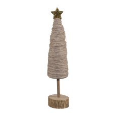 Wool Decoration Tree Standing On Wooden Base, 25x6x6cm, Caramel