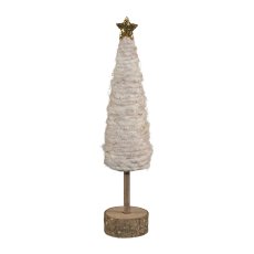 Wool Decoration Tree Standing On Wooden Base, 33x7x7cm, Cream