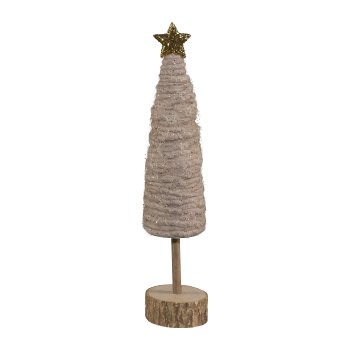 Wool Decoration Tree Standing On Wooden Base, 33x7x7cm, Caramel