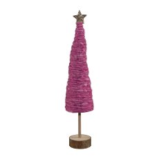 Wool Decoration Tree Standing On Wooden Base, 46x10x10cm, Pink