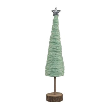 Wool Decoration Tree Standing On Wooden Base, 46x10x10cm, Ice Green