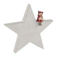 Polyesin Weihnachtskind auf Holzstern 2fa.so., 15,5x14,5x3cm, rot, 1/Stck