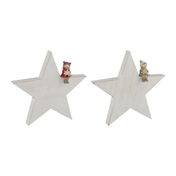 Polyesin Christmas Child On Wooden Star 2 assorted, 15,5x14,5x3cm, Red, 1/Piece
