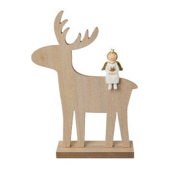 Polyresin Angel On Wood Stag, 19x5x27cm, Natural, 1/Piece