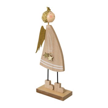Wood Angel with Polyresin Head Emma, 6,5x5,5x17cm, Natural, 1/Piece
