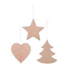 Wood Hanger 3 assorted with Velvet+Star Glitter, 12x11cm, Pink