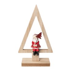 Polyresin Santa Claus In Wooden Tree, 12,5x5x22cm, Red, 4/Piece