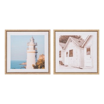 Canvas Decoration picture in PS frame 2 assorted SIGHTS, 25x25x2,5cm, clear