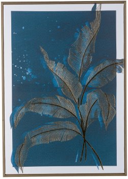 Canvas print w.foil in frame, 2 assorted PALMA 50x70x3cm, midnight blue