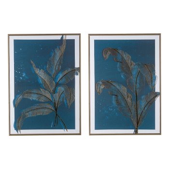 Canvas print w.foil in frame, 2 assorted PALMA 50x70x3cm, midnight blue