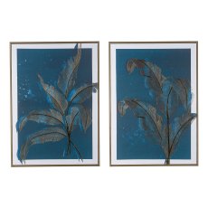 Canvas print w.foil in frame, 2 assorted PALMA 50x70x3cm, midnight blue