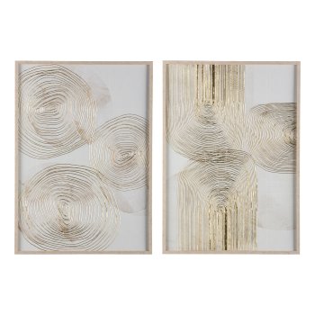 Canvas print w.foil in frame, 2 assorted LEAVES 50x70x3cm, midnight blue