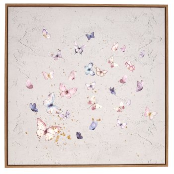 Canvas Wandbild BUTTERFLY in Rahmen, UV-Schutz, 2fa.so., 60x60x3cm, helllila