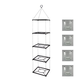 Iron lantern x5 pendants glass/pot, 135x25x25cm with 5 glasses, brown