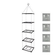 Iron lantern x5 pendants glass/pot, 135x25x25cm with 5 glasses, brown