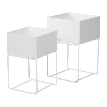 Metal Planter On Stand 2Pcs Set Ambiente, 25x40 / 22x35 cm, White